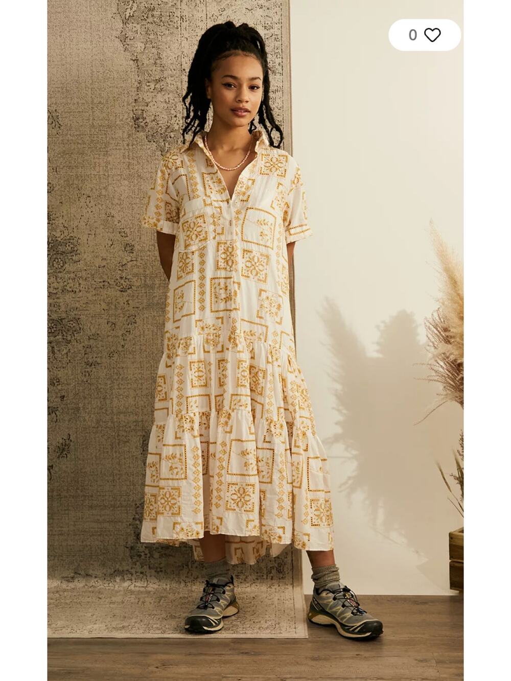 Urban Outfitters Uo Smiwth White & Yellow Long Maxi Frock Dress // Xs